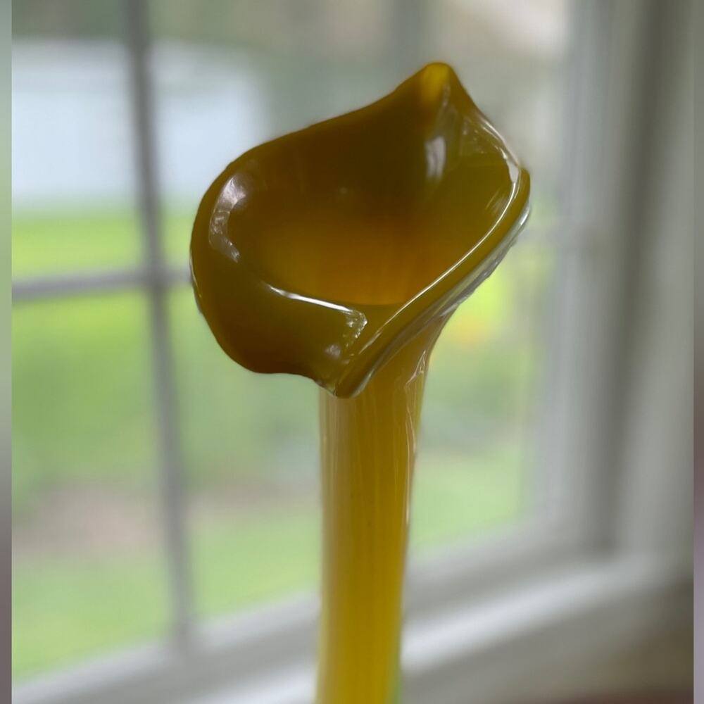 Hand Blown Jack In The Pulpit Calla Lily Art Glass Vase 15.5" Ombre Yellow Teal‎ - Picture 9 of 12